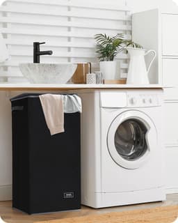 Wasmand met deksel, zwart, 100 liter, waszak, smalle wasverzamelaar, voor badkamer, slaapkamer, waskamer, kinderkamer, appartementen, wasmands, opvouwbare wasmand — thumbnail 2