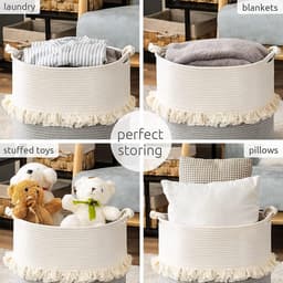 Wasmand van katoenen touw, opbergmand, boho decoratieve mand geweven, wasverzamelaar met handvatten, speelgoedopberger voor kinderkamer 40x43cm beige — thumbnail 2