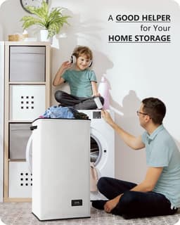 Wasmand met deksel, grijs, groot en stabiel, opvouwbaar, modern, met waszak en handvat, voor het opbergen van kleding en speelgoed, 100 liter — thumbnail 4
