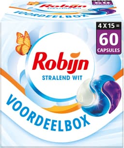 Robijn Wasmiddel - 3-in-1 Wascapsules - Stralend Wit - 4 x 15 stuks - 60 Wasbeurten - Voordeelverpakking — thumbnail 1