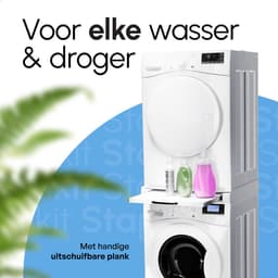 Bodo® - Stapelkit & Anti trillingsmat voor Wasmachine en Droger - Tussenstuk met uitschuifbare plank - Wit — thumbnail 4