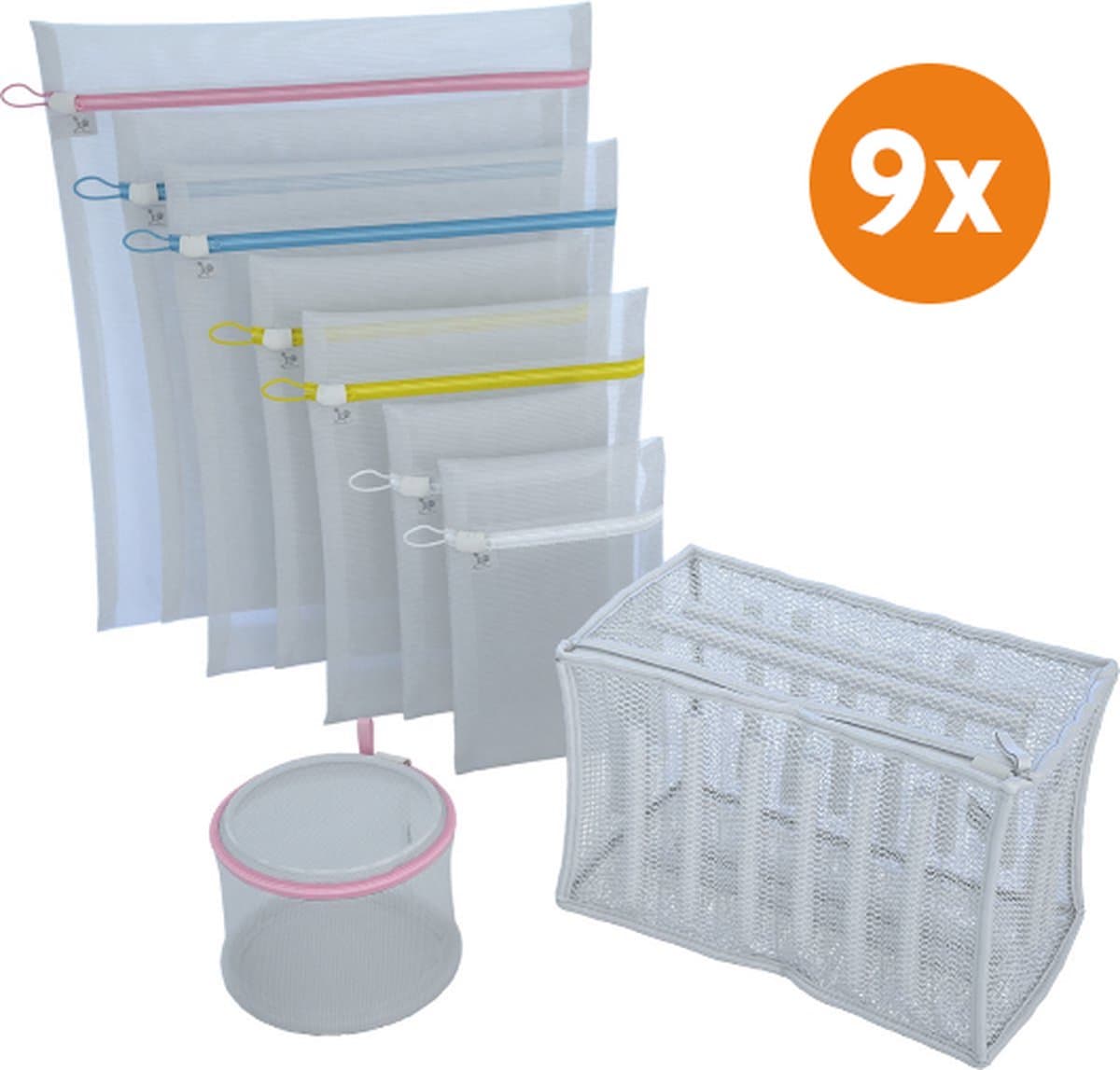 LaundrySpecialist Waszakken voor wasgoed - Set van 9 stuks - in verschillende afmetingen voor het veilig wassen van delicaat wasgoed, klein wasgoed en lingerie — afbeelding 1
