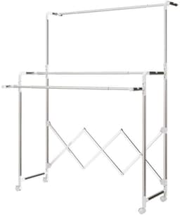 Inklapbare Vrijstaande Droogrek 103x104-150x197cm Zilver Stevig en Duurzaam Rvs Frame Met 3 Verstelbare Droogstangen en Wieltjes Gemakkelijk Te Verplaatsen Inklapbaar Ontwerp Bespaart Ruimte Geschikt voor Binnen en Buiten — thumbnail 1