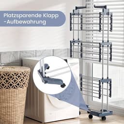 4-Laags Kledingdroogrek met Wielen – Grote RVS Wasdroger met Verstelbare Opvouwbare Vleugels – Geschikt voor Binnen & Buiten — thumbnail 4