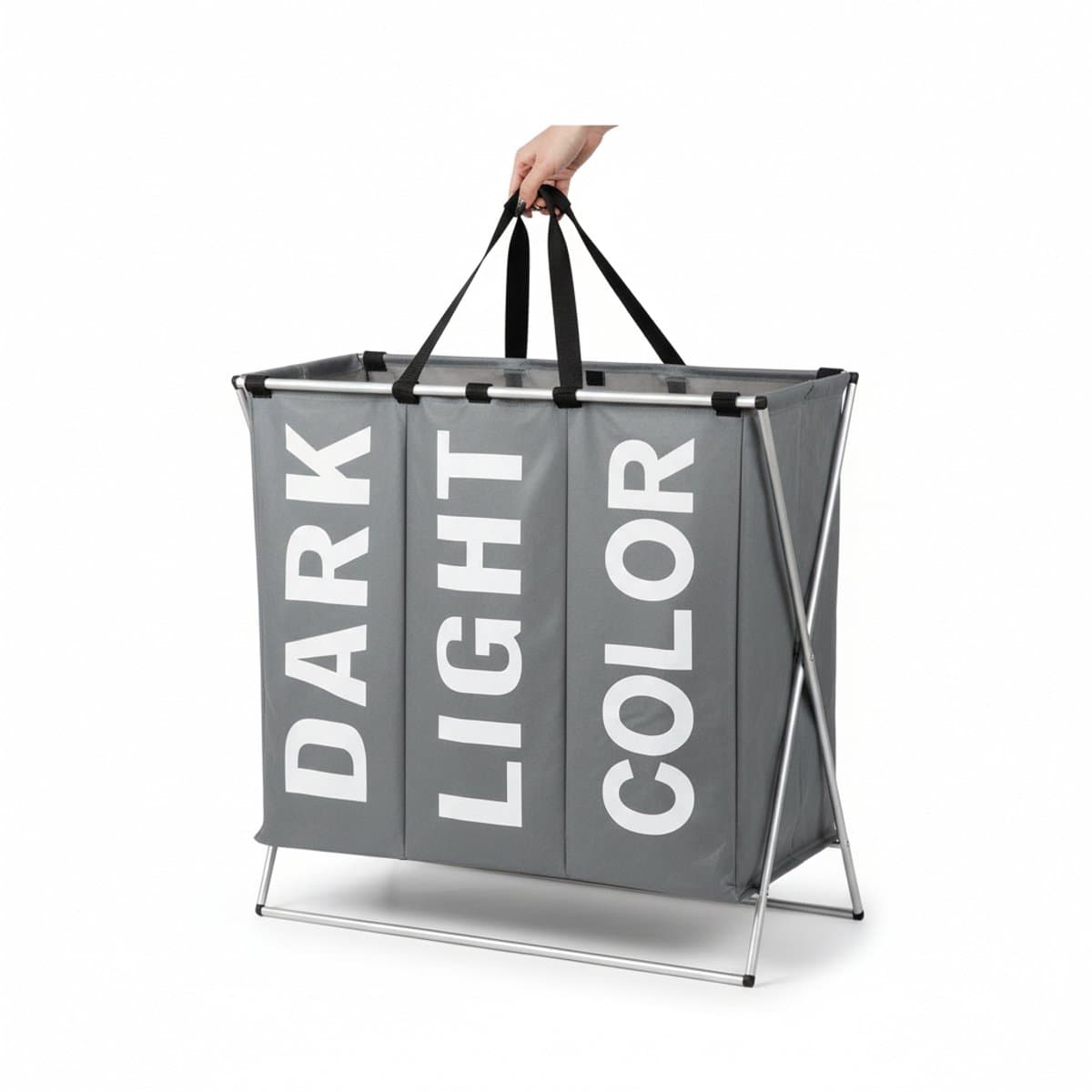 Enluxe Wasmand met 3 Compartimenten – Opvouwbare Wasbox met Aluminium Frame – Waterdicht – 130L – Grijs/Wit — afbeelding 1