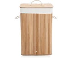 Wasmand 40 x 30 x 60 cm naturel Vuile wasmand met handgrepen deksel en uitneembare voering Opvouwbaar en ruimtebesparend Maximaal draagvermogen 20 kg Stevige en duurzame constructie
