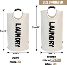 Grote wasmand, opvouwbare waszak met handvat, 90 liter inhoud, zwart, 79 cm x 38 cm — thumbnail 2