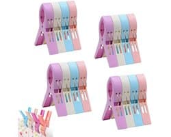 24 stuks - Stevige wasknijpers voor thuisgebruik - Dekbedclips - Plastic klemmen voor het drogen van lakens - Wasknijpers - Wit + Blauw + Roze + Lichtroze - Handdoekclips voor strandstoelen