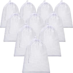 Set van 10 gaaszakjes met trekkoord - Grote nylon waszakken van gaas - Te gebruiken als cadeauzakjes, vaatwaszakjes - Met schuifbaar trekkoord - Geschikt voor keuken, sieraden, huwelijksgeschenken, huishoudelijke artikelen (30 x 40 cm) — thumbnail 1