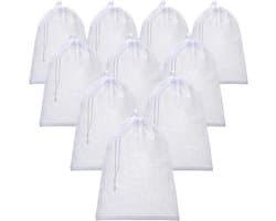 Set van 10 gaaszakjes met trekkoord - Grote nylon waszakken van gaas - Te gebruiken als cadeauzakjes, vaatwaszakjes - Met schuifbaar trekkoord - Geschikt voor keuken, sieraden, huwelijksgeschenken, huishoudelijke artikelen (30 x 40 cm)