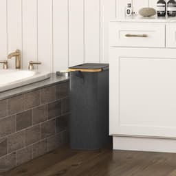 Slimme Smalle Wasmand 50L met Deksel en Handgrepen – Donkergrijs – Opvouwbare Waskorf met Uitneembare Binnenzak voor Kleine Ruimtes, Badkamer, Slaapkamer en Camper — thumbnail 3