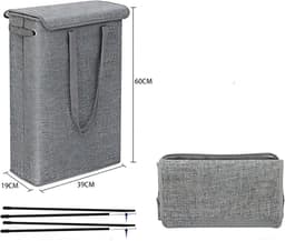 MODFU Luxe Smalle Wasmand met Deksel (45L) - Opvouwbare Nis-Wasmand voor Badkamer (19cm breed) - Grijs — thumbnail 2