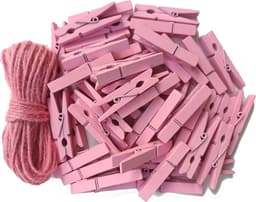 Roze Houten Kledingknijpers 4,8 cm - Decoratieve Clips voor Foto's en Kleding - 50 Stuks — thumbnail 1