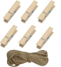 Mini Wasknijpers 100 Stuks - Houten Fotoclips met Jute Touw voor Creatief Gebruik — thumbnail 1