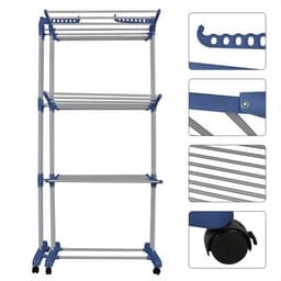 Droogrek-Wasrek-Kledingdroogrek met3 Niveaus-Uitschuifbare Wasdroogrek met Verstelbare Hoogte (75-142,5 cm)-Vrijstaand Zwaar Metaal Frame-Met wielen-(Zwart + Licht Wit) — thumbnail 3