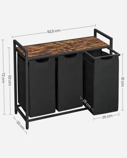 Sensova Wasmand Met 3 Vakken en Opbergruimte - Uitschuifbare Waszakken van Oxford Stof Met Grote Capaciteit - Stevig Stalen Frame en Praktische Plank Voor Georganiseerde Wasruimte — thumbnail 3