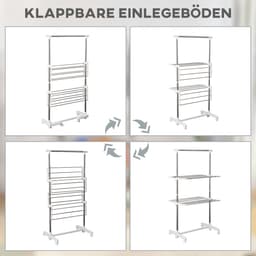 Mobiel Wasrek - 2 Lagen + Klapbaar - Met Zijvleugels - Ruimtebesparend - Metaal - Wit — thumbnail 4