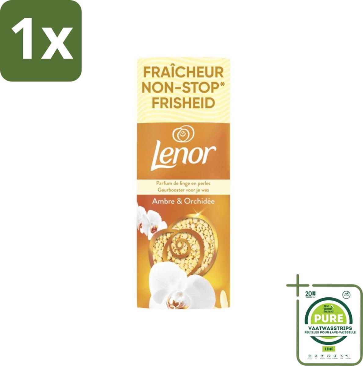 1 x Lenor – Geurbooster – Amber & Orchidee – 12 Wasbeurten – 155 g - Geurparels - Wasgeur - Luxegeur - Orchidee - Vanille — afbeelding 1
