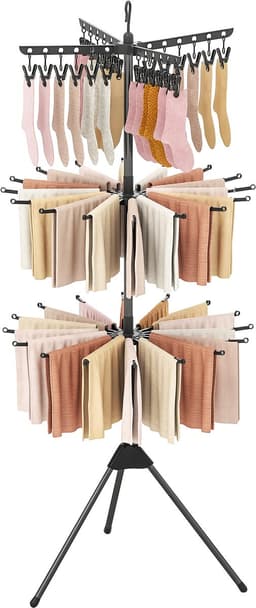 COSTWAY 3-traps droogrek, inklapbaar, 178 cm, vrijstaand droogrek met 24 clips en 32 stangen, ruimtebesparende handdoekdroger met 360 graden draaibare armen, zwart — thumbnail 2