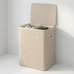 MAZAZU Wasmand 2 Vakken 100L – Deksel & Wassorteerder met Uitneembare Zakken - Beige — thumbnail 1