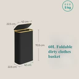 60L wasmand met deksel, wasmanden met handvat en binnenzak, opvouwbare grote wasmand smal, wasmanden, wasmanden voor slaapkamer badkamer (zwart) — thumbnail 2