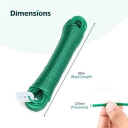 Stevige Waslijn met PVC Buitenkant, 50 Meter Sterk Staalkabel voor Buiten — thumbnail 4