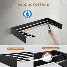 Sensova Wanddroogrek Inklapbaar - Ruimtebesparend Wasdroogrek Voor Muurmontage Met 5 Aluminium Staven – Sterk En Duurzaam Droogrek Hangend Voor Kleding Handdoeken En Lakens - Ideaal Wasrek Voor Kleine Ruimtes Binnen En Buiten — thumbnail 3