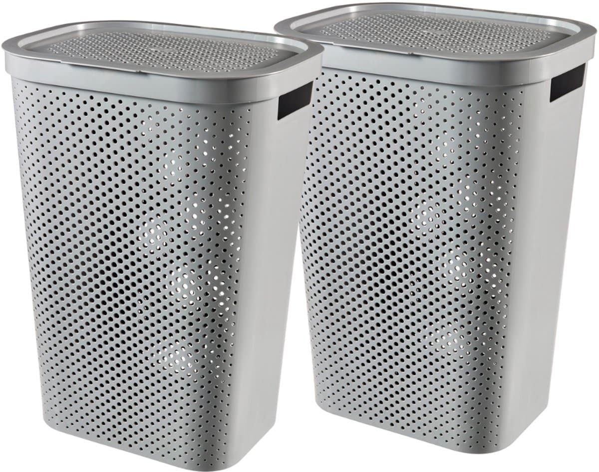 Curver Infinity Recycled Wasmand met deksel - 60L - 2 stuks - Grijs — afbeelding 1