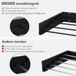 KROMS Full Color Zwart 100cm Wanddroogrek - 6m Drooglengte - Incl. Boormal - Droogrek Inklapbaar - Wasrek Hangend - Uitklapbaar - Muur - Ophangbaar — thumbnail 4
