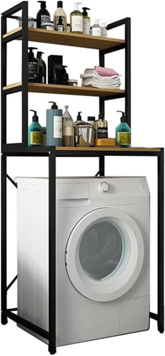 Bovenste Rek Wasmachine Organizer Ruimtebesparend - 3 Niveaus Hout E1 en Staal — afbeelding 1