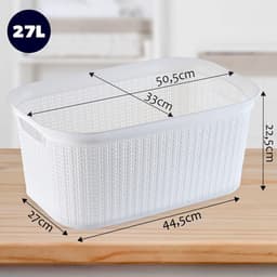 KADAX - Wasmand, multifunctionele mand, 27 l - wasmand van kunststof, opbergmand, wasmand voor badkamer, vuile kleding, accessoires, speelgoed, wasbox - Wit — thumbnail 2