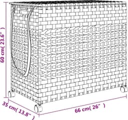vidaXL - Wasmand - op - wielen - 66x35x60 - cm - rattan - zwart — thumbnail 2