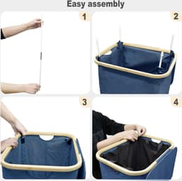 Wasmand met deksel, groot, 100 L wasmand, smal met afneembare waszak, wasmanden, waskast, waskist wasbak voor vuile was, marineblauw. — thumbnail 4