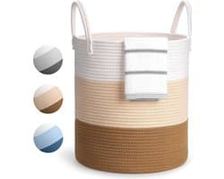Large Laundry Basket, Foldable Laundry Basket, Storage Basket Organiser with Handle, Cotton Rope Laundry Hamper for Bathroom, Living Room, Bedroom, Cream White + Light Yellow