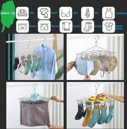 Sokkendroger, roestvrij staal, met 36 wasknijpers, zwenkbaar, winddicht, sokkenhangers, droogrek voor sokken, ondergoed, beha's, babykleding, luiers, handdoeken, handschoenen — thumbnail 2