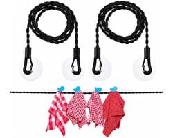 2 stuks reiswasrek, elastisch en opvouwbaar, van nylon, 1,5 m en 3 m, draagbaar voor camping, outdoor en thuis, zwart