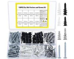 120 stuks gipsplaatbevestigingen, gipsplaatankers en schroeven, gipsplaatpluggen en schroeven, zelfborende ankerschroeven, gipsplaatbevestigingen, gipsplaatwandbevestiging, gipsplaatschroeven, 60+60