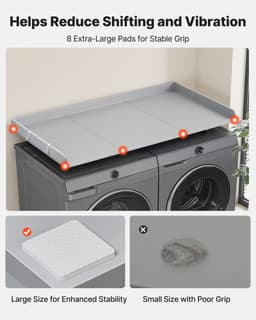 VEVOR Werkblad voor Wasmachine en Droger (137 X 69,9 cm) met Opstaande Rand en Haken, voor Organisatie en Opbergruimte in Linnenkast, Voorraadkast of Keukenblad, Draagvermogen tot 113 Kg, Grijs — thumbnail 4