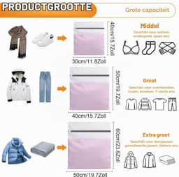 Set van 5 Wasnetten voor de Wasmachine, Waszak met Rits voor Kleding, Ondergoed en Babykleding (30 x 40 cm / 40 x 50 cm / 50 x 60 cm) — thumbnail 5