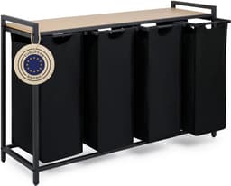 Wasverzamelaar 4 vakken zwart - Wasmand met plank in bamboelook - Wasverzamelaar met metalen frame in zwart - Wasmand met poten - Wasverzamelaar 4 vakken - Wasverzamelaar — thumbnail 1