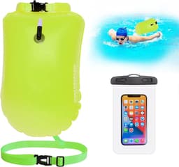 Vlotter Droog Zak, 20L Wild Swimming Float en Waterdichte Telefoonhoes,Opblaasbare Droge Tas,Voor Open Water Zwemmen Sport Kajakkers Triatleten Zwemmer Snorkelaars,Zwembel Zichtbaar (Geel) — thumbnail 1