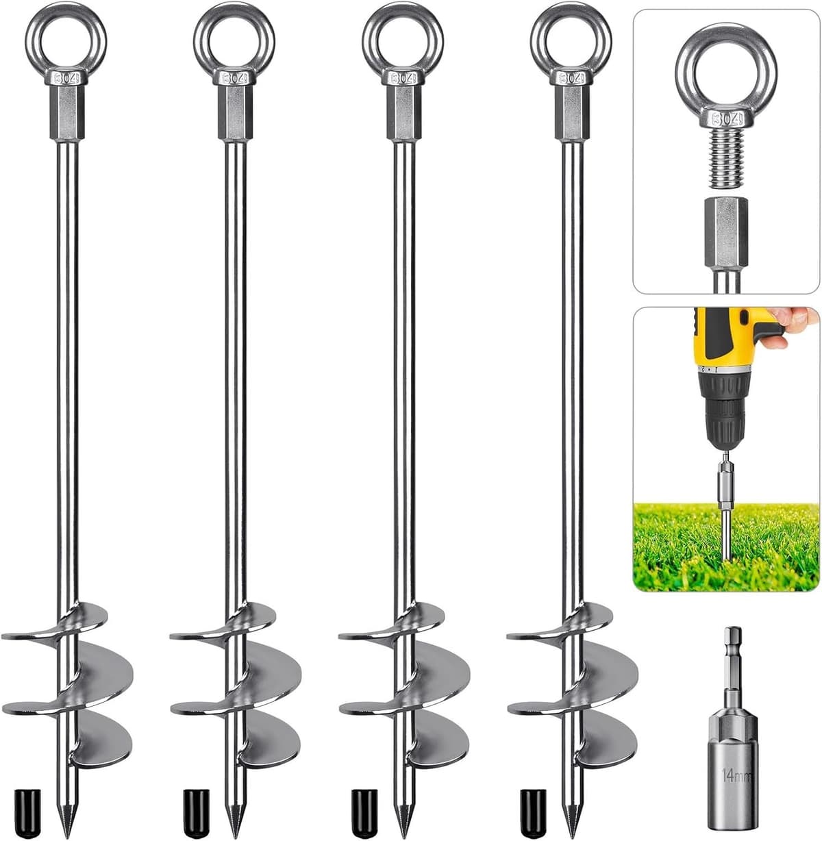 Grondankers - 76 cm - Set van 4 - Volledig gelast Staal met Verchroomde Coating - Voor Trampolines en Schuren — afbeelding 1