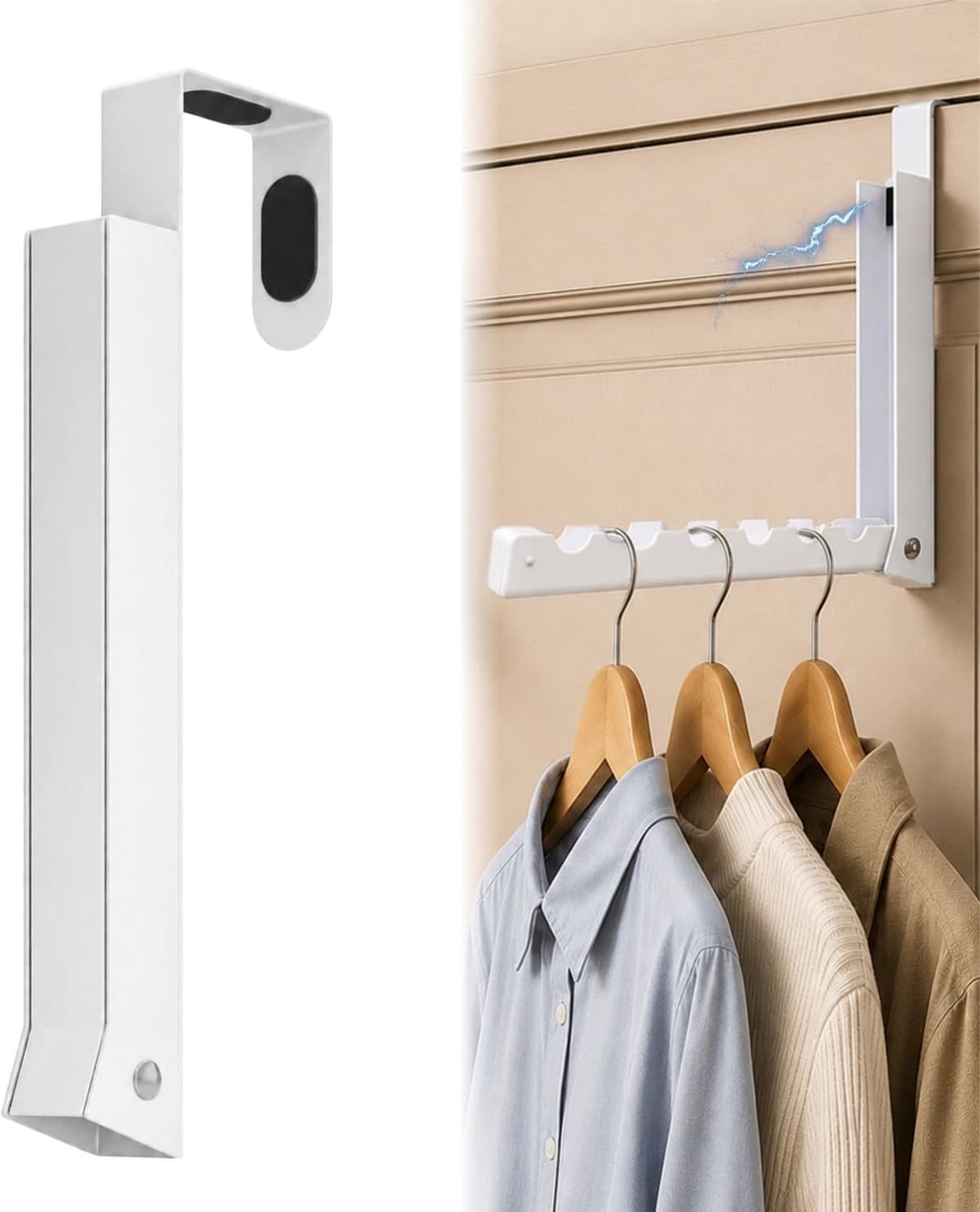 Namajunas - Magnetisch deur droogrek - droogrek hangend - metalen - Zonder boren - droogrek inklapbaar - Reis droogrek - opvouwbare deurhanger - ruimtebesparend binnendraagrek - Voor waskamer, badkamer, kledingkast en reizen — afbeelding 1