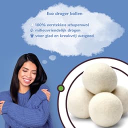 Eco Droogtrommelballen Set van 6 wit - drogerballen | Droogballen voor de droger - 100% Nieuw-Zeelandse eersteklas schapenwol — thumbnail 4