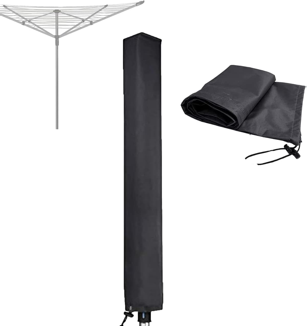 Droogmolen Hoes - Beschermhoes - Waterdichte beschermhoes voor draaibare waslijn -Droogmolenhoes - Beschermhoes - Heavy Duty Roterende Waslijn Afdekking met Rits - gemaakt van 210D Oxford-stof - UV-bestendig -Bestendig Stofdicht - 165x16x16 cm -Zwart — afbeelding 1