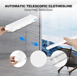 Verstelbare Waslijn voor Binnen en Buiten - Wandgemonteerde Tumble Droger met Telescopische Functie en Drooglijn Accessoires — thumbnail 3