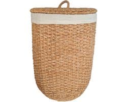 Ronde wasmand met deksel – zeegras – 70 liter – met waszak – naturel