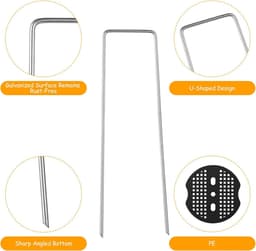 SnelShoppen - 50 U-vormige Grondpennen voor Onkruiddoek, 150x40mm Gegalvaniseerde Grondankers van RVS voor Tuin, Camping, Kunstgras, Inclusief 50 Moer — thumbnail 4