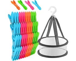 Wasknijpers met mandje, windbestendige kleurrijke wasknijpers zonder afdruk, wasknijper met zakje, knijpers voor droogrek, waslijn