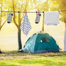 Waslijn, campingwaslijn, 4 meter, intrekbare reiswaslijn met wasknijpers, verstelbare reiswaslijn met 12 clips voor reizen, balkon, vakantie, outdoor, camping — thumbnail 3